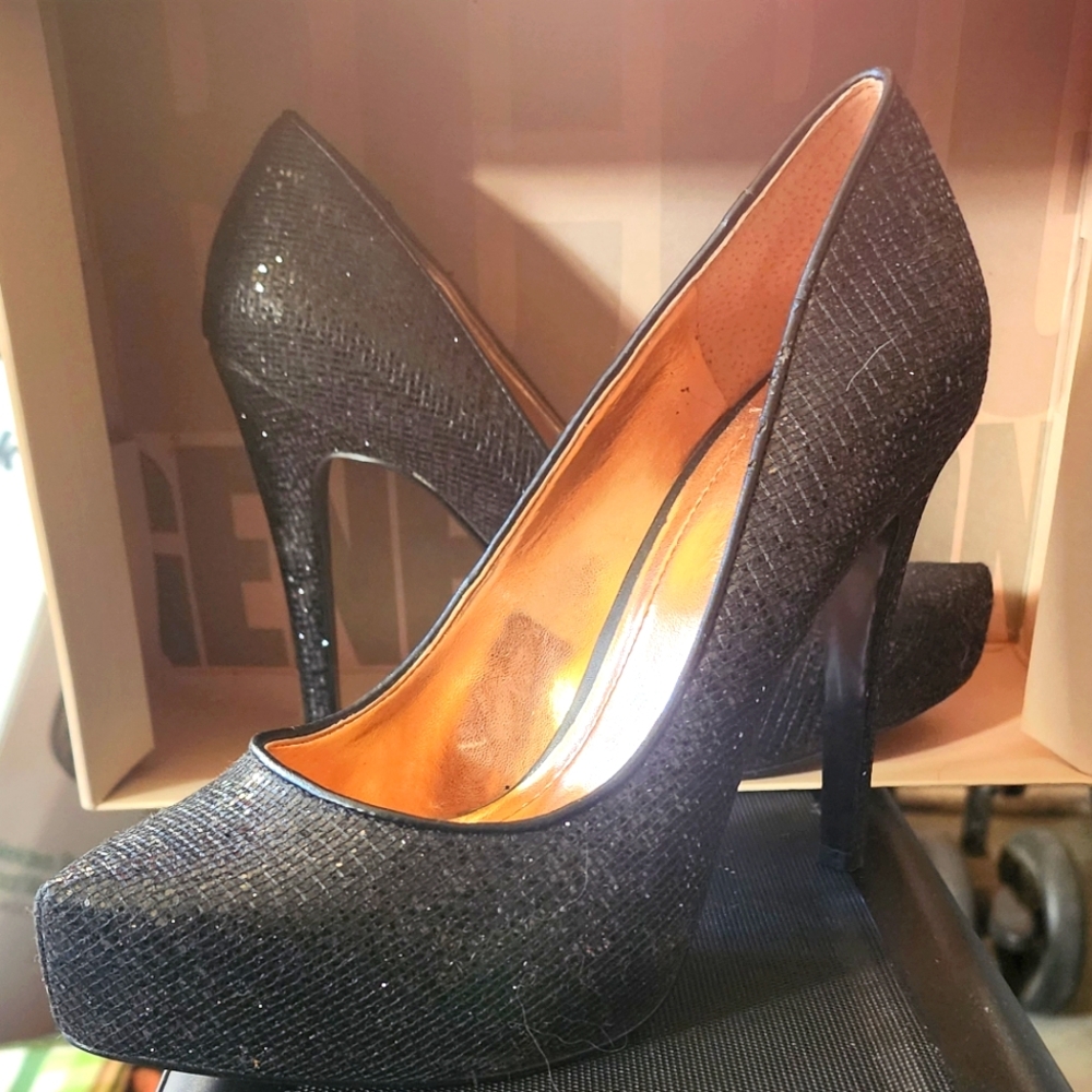 BCBGeneration Black Glitter Heels Stiletto